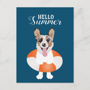 Carte Postale Bonjour Chiens de plage de Corgi été