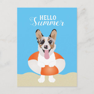 Carte Postale Bonjour Chiens de plage de Corgi été