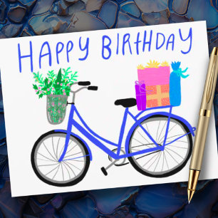 Carte Postale BONJOUR D'ANNIVERSAIRE Bicycle Bleu Cute Personnal