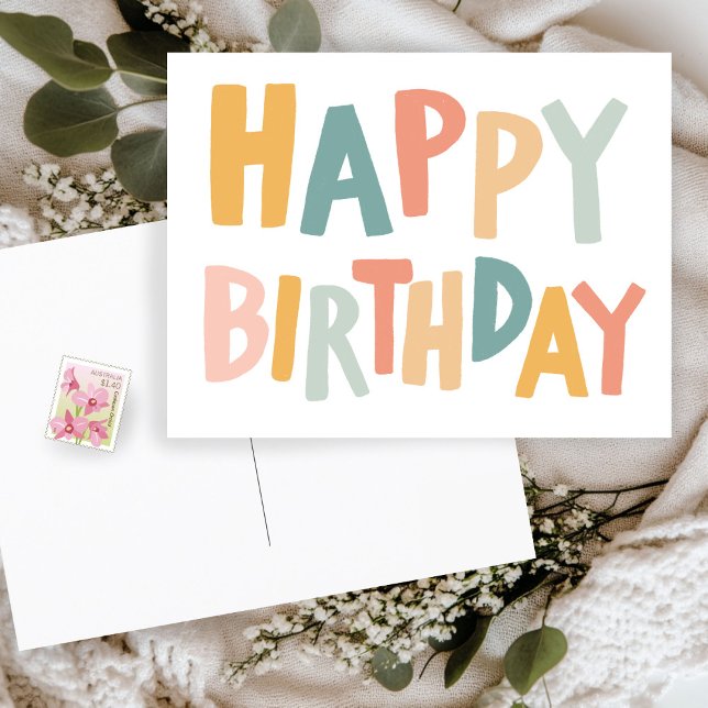 Carte Postale BONJOUR D'ANNIVERSAIRE Colorful Pastel Handletteri (HAPPY BIRTHDAY Colorful Pastel Handlettering Cute Postcard
)