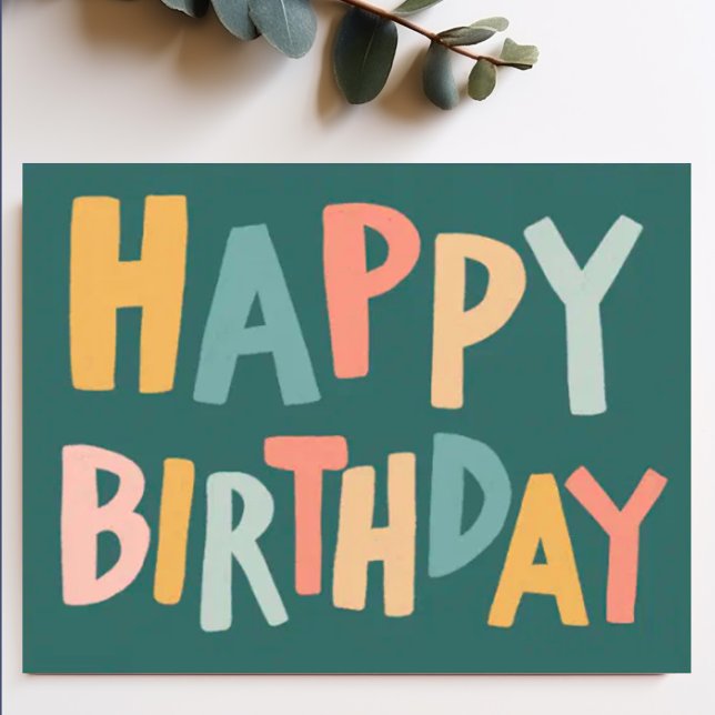 Carte Postale BONJOUR D'ANNIVERSAIRE Colorful Pastel Handletteri (Custom handlettered happy birthday chic card)