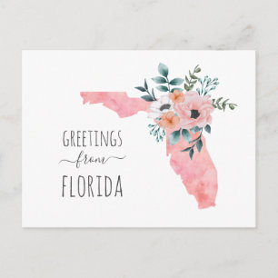 Carte Postale Bonjour de Floride. Voyage floral aquarelle