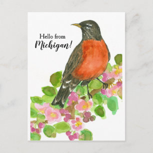 Carte Postale Bonjour de Michigan American Robin