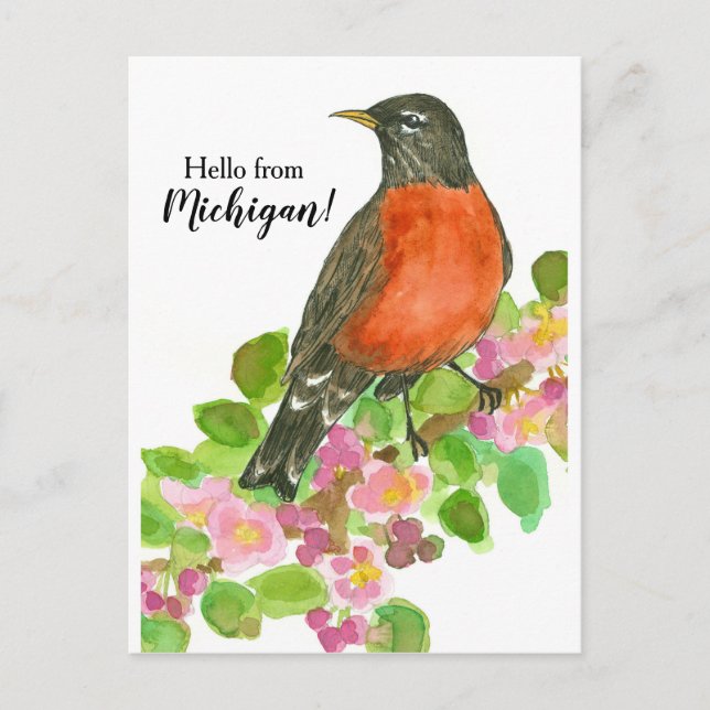 Carte Postale Bonjour de Michigan American Robin (Devant)