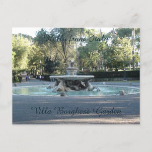 Carte Postale Bonjour d'Italie, Villa Borghese fontaine de jardi
