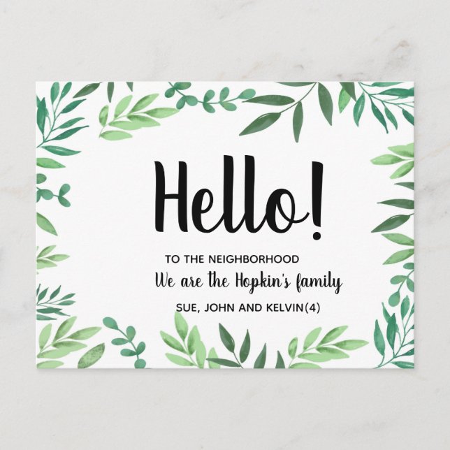 Carte Postale Bonjour, Editable Nous sommes nouveaux au vert du  (Devant)