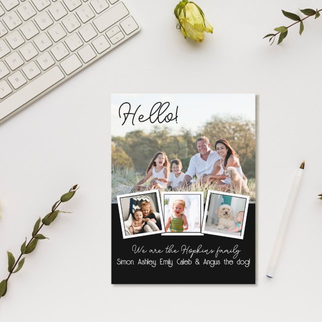 Carte Postale Bonjour Editable Nous sommes nouveaux dans le phot (Créateur téléchargé)