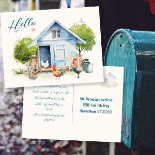 Carte postale Bonjour Élevage de poules Blue Coop