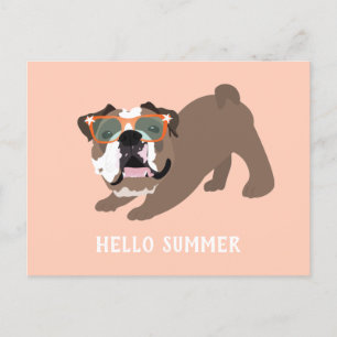 Carte Postale Bonjour été anglais Bulldog Orange