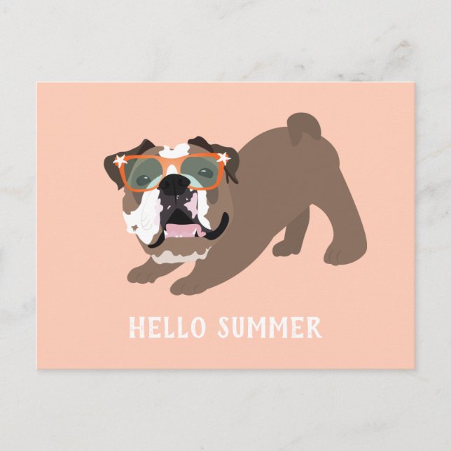 Carte Postale Bonjour été anglais Bulldog Orange (Devant)