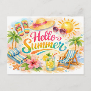 Carte Postale Bonjour Été Aquarelle Plage Tropicale 