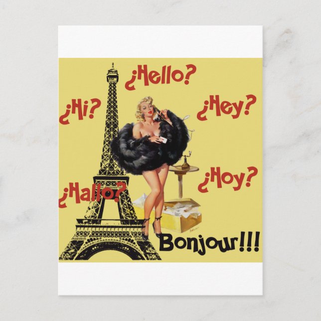 Carte Postale Bonjour - Filles Pin Up (Devant)