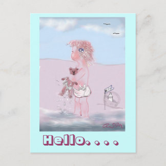 Carte Postale Bonjour - kleine Süße + Teddy postkarte