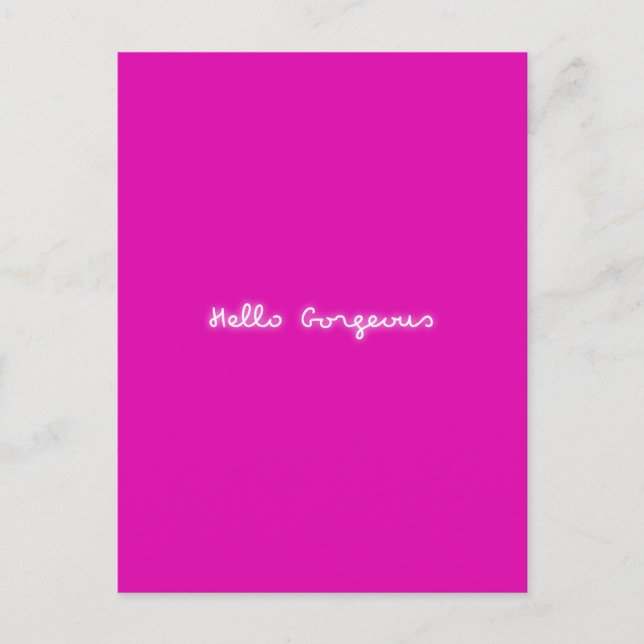 Carte Postale Bonjour magnifique Neon | Rose Girly moderne Lumin (Devant)