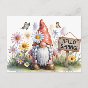 Carte Postale Bonjour Nain de Jardin du Printemps: Joli Nain ave