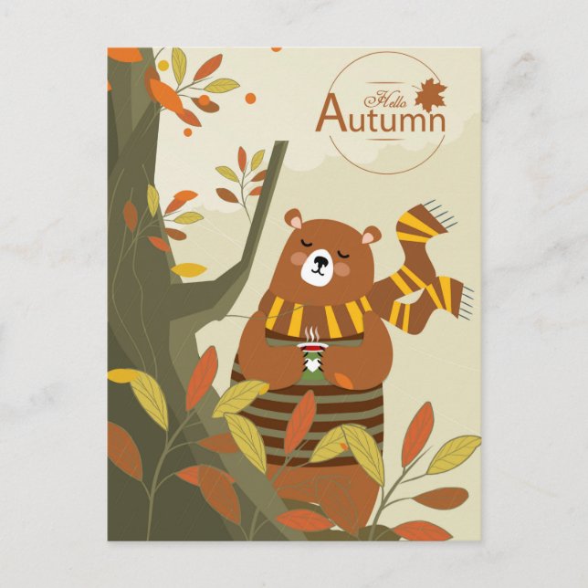 Carte Postale Bonjour Ours d'automne (Devant)