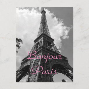 Carte Postale Bonjour Paris Noir Blanc Tour Eiffel France