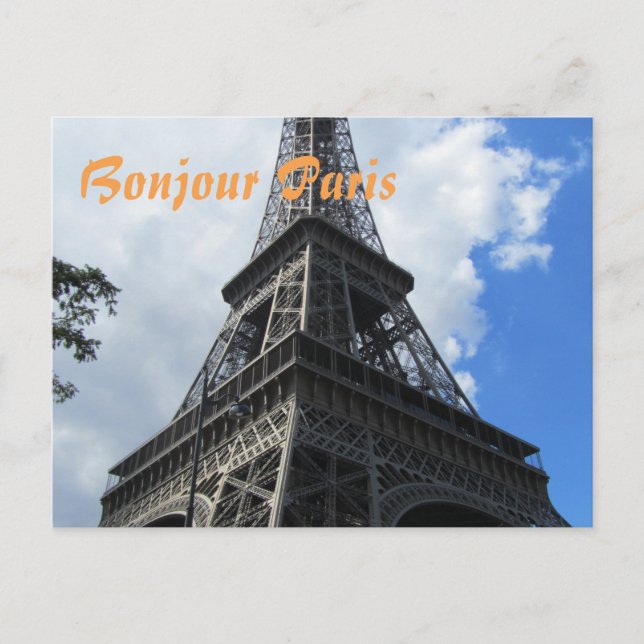 Carte Postale Bonjour Paris Tour Eiffel Gros plan Photo (Devant)