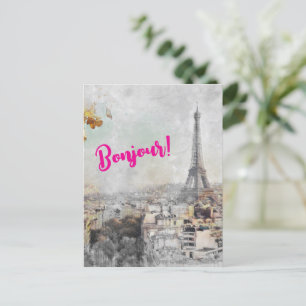 Carte postale "Bonjour Paris" Tour Eiffel - Voyage