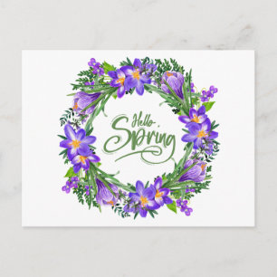 Carte Postale Bonjour printemps Belle Couronne florale