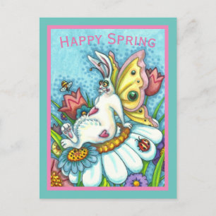 CARTE POSTALE BONJOUR PRINTEMPS FLUTTERBUN RABBIT, FUNNY BUNNY F