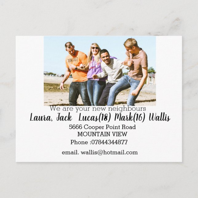 Carte Postale Bonjour, rencontrez les voisins avec photo de fami (Devant)