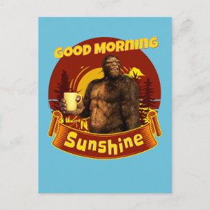 Carte Postale Bonjour Soleil Bigfoot Café Humour Art