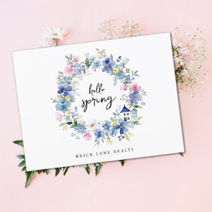 Carte Postale Bonjour Spring Floral House Wreath Immobilier