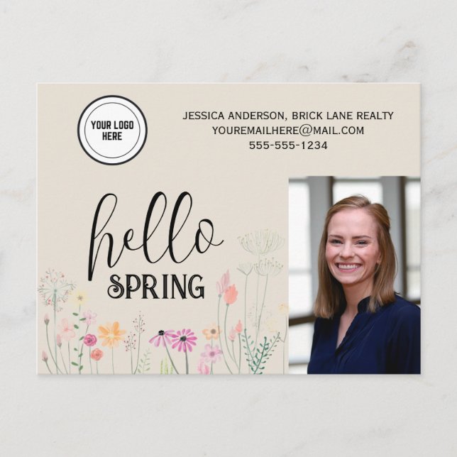 Carte Postale Bonjour Spring Floral Immobilier Marketing (Devant)