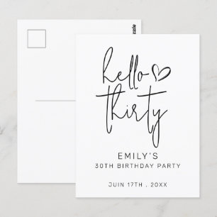 Carte Postale Bonjour Trente Anniversaire Minimaliste Noir Blanc