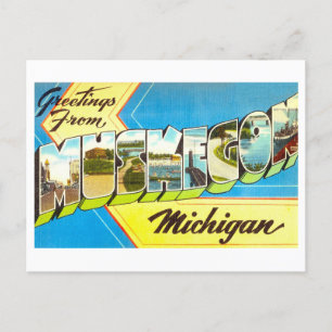 Carte Postale Bonjour vintage de Muskegon, Michigan,