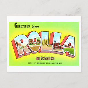 Carte Postale Bonjour vintage de Rolla, Missouri,