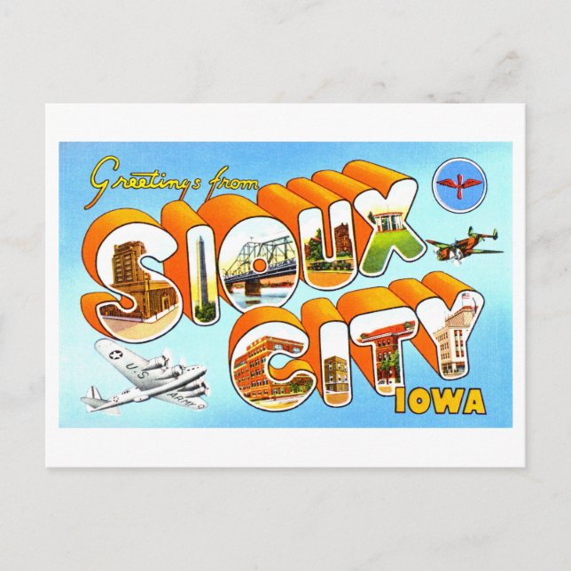Carte Postale Bonjour vintage de Sioux City, Iowa, (Devant)