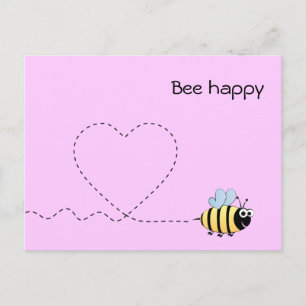 Carte Postale Bonne abeille positive en amour caricature rose ca