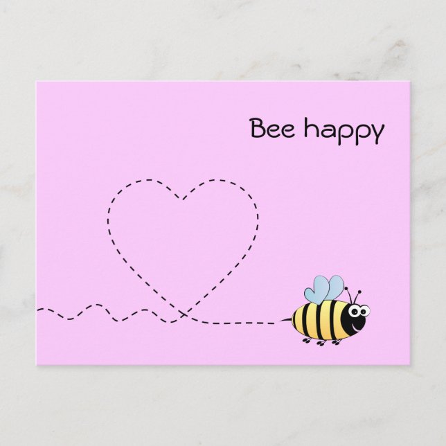 Carte Postale Bonne abeille positive en amour caricature rose ca (Devant)