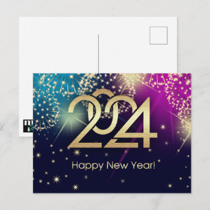 Carte Postale Bonne année 2024. Feux d'artifice