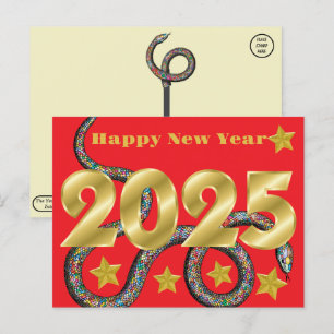 Carte Postale Bonne année 2025 du serpent