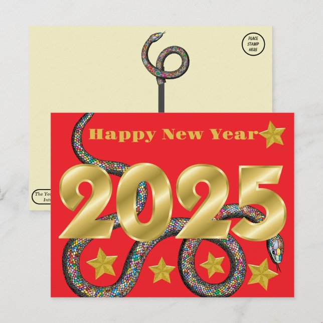 Carte Postale Bonne année 2025 du serpent (Devant / Derrière)