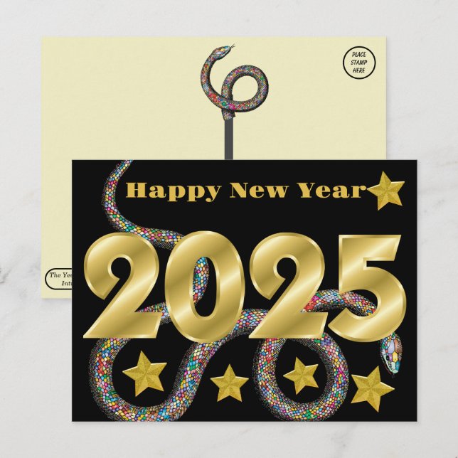 Carte Postale Bonne année 2025 du serpent (Devant / Derrière)