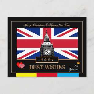 Carte Postale Bonne année 202x, Drapeau britannique, Big Ben Roy
