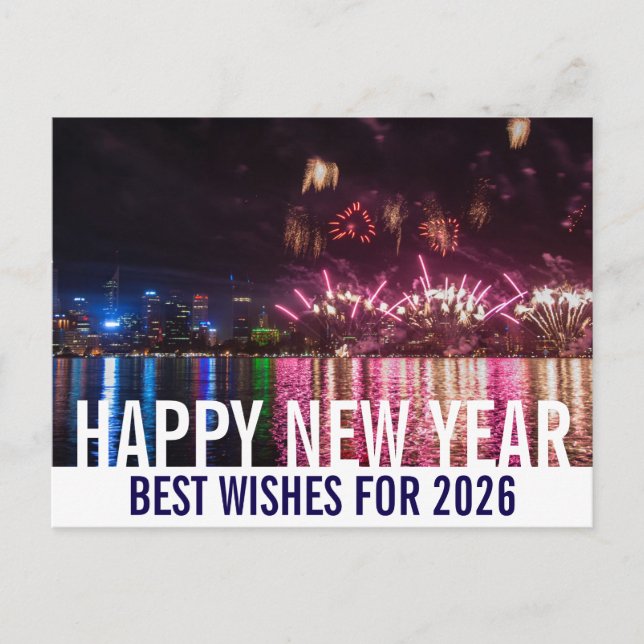 Carte Postale Bonne année Australie Perth Feu d'artifice Photo (Devant)