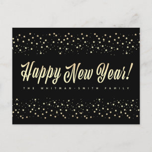 Carte Postale Bonne année Black Gold Stars Famille