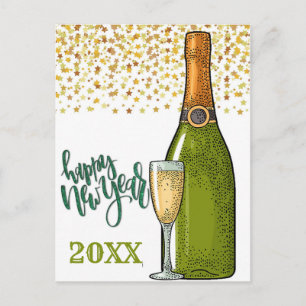 Carte Postale Bonne année Champagne et Gold Stars