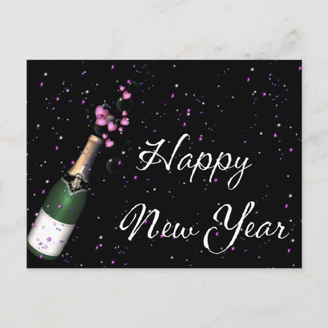 Carte postale Bonne Année Confettis Bouteille de C (Devant)