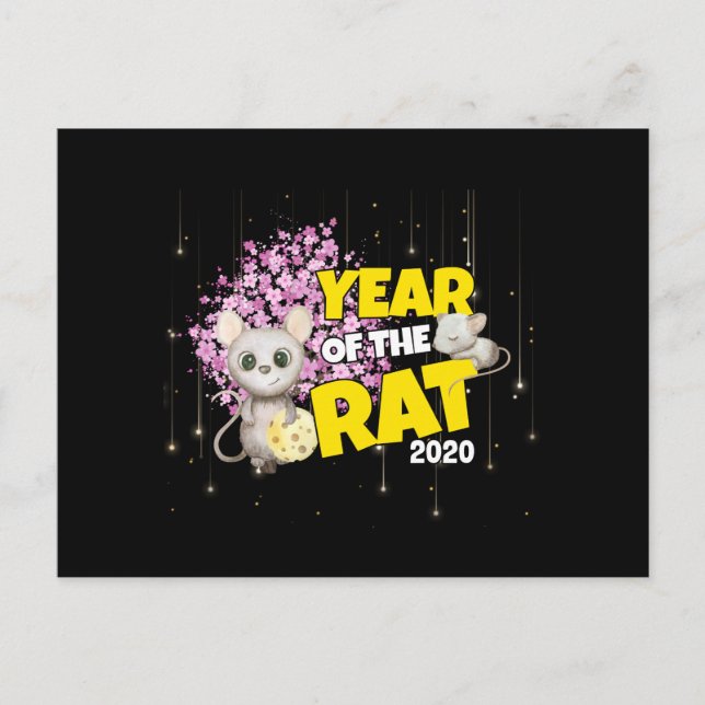 Carte Postale Bonne année du Rat 2020 - Fromage Art (Devant)