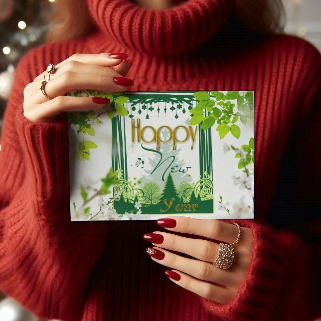 Carte Postale Bonne année Floral green POSTCARD (Créateur téléchargé)