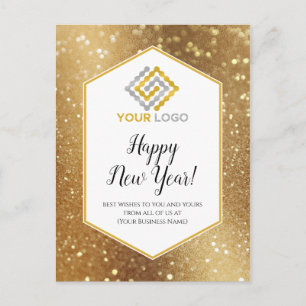 Carte Postale Bonne année Gold Parties scintillant Logo Affaires