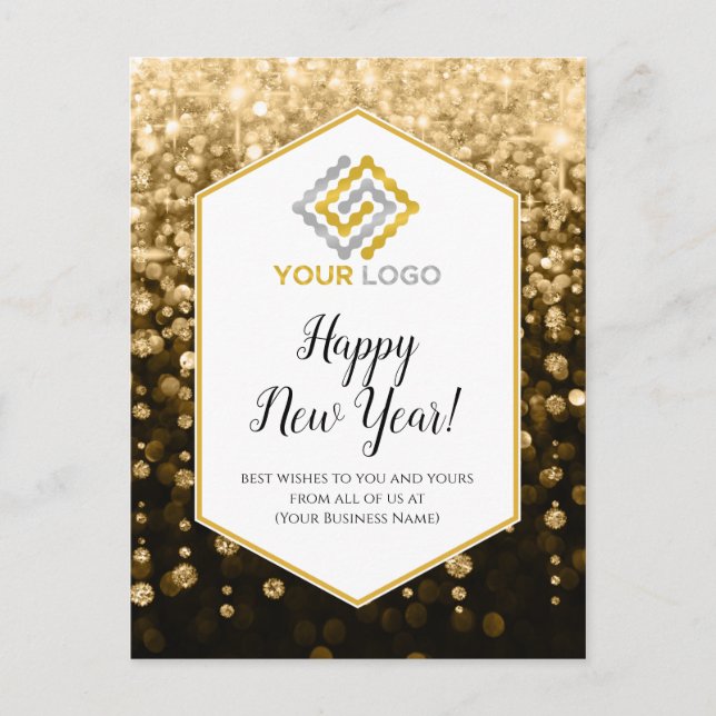 Carte Postale Bonne année Gold Sparkles Logo Business (Devant)