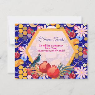 Carte Postale Bonne année juive Rosh Hashanah Motif floral