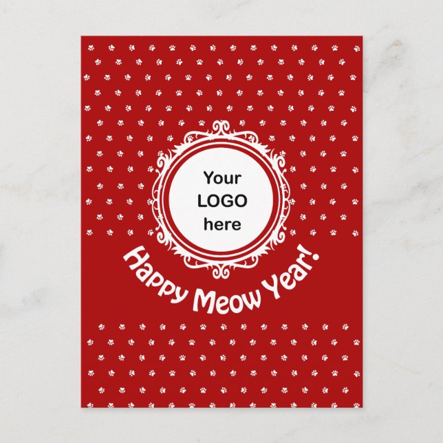 Carte Postale 'Bonne année Meow' Chat Affaires Noël (Devant)